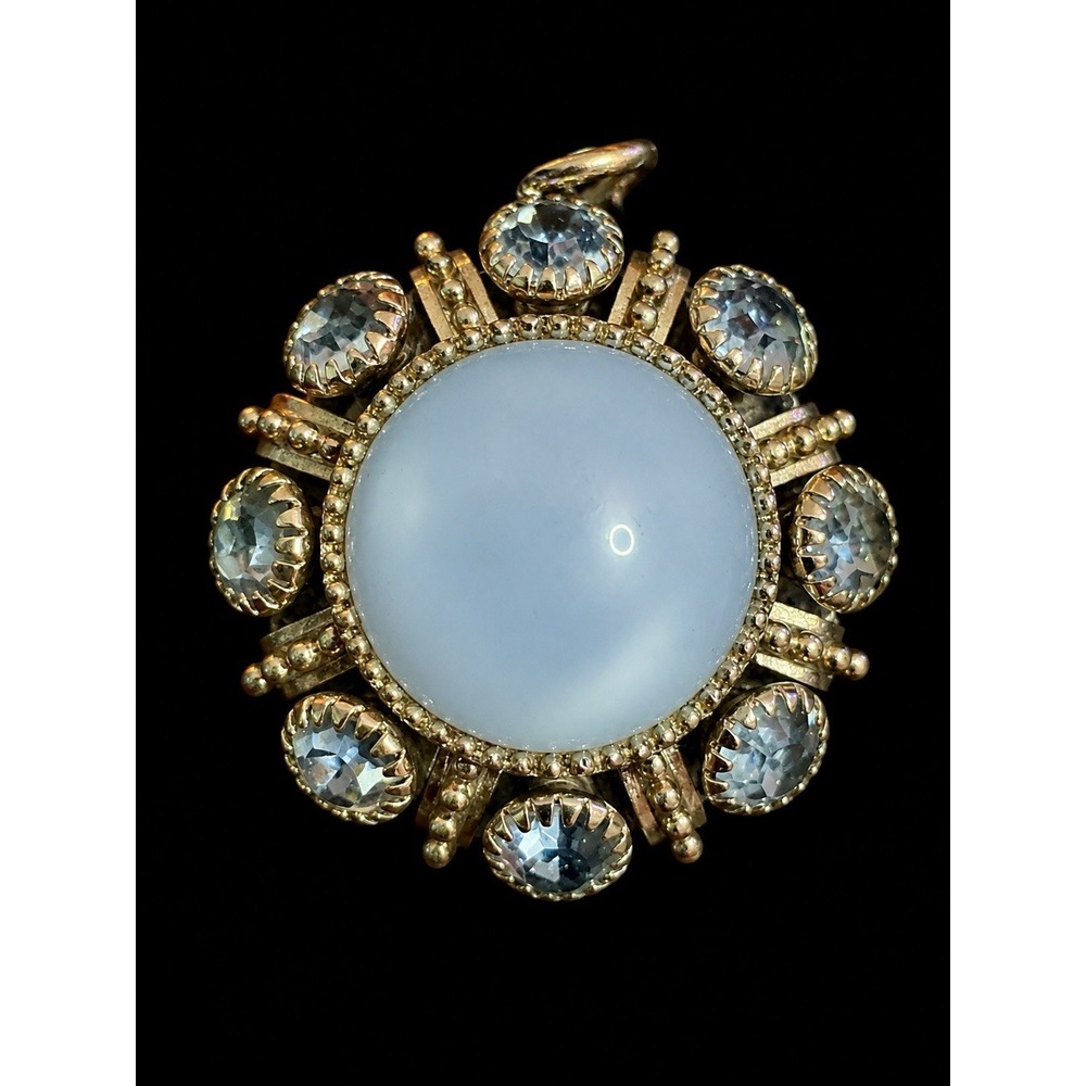 T20151-Vintage Avon Statement Brooch Pendant Pale Blue Rhinestone Silver Tone